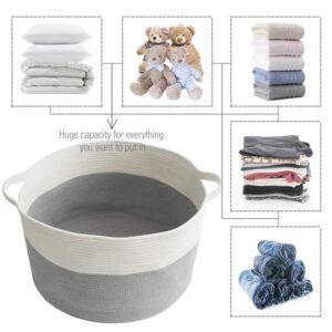 COMFY-HOMI 4pc Baskets = 1pc 21x21x13.6”Rope Laundry Basket + 1pc Tall Rope Baskets 18X16”with Handle Laundry Storage Bin + 2pc Small Gift Baskets - White and Grey