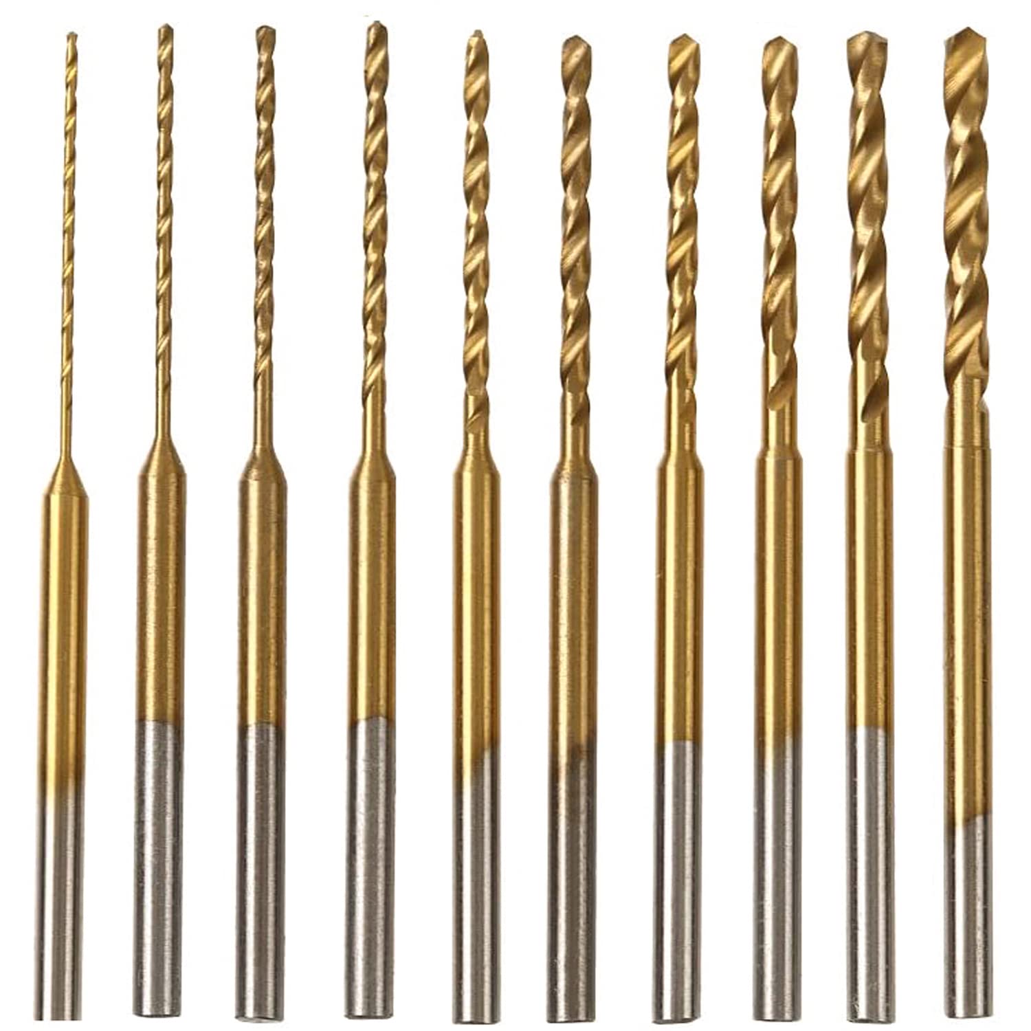 KEWAYO 10-Piece Micro Twist Drill Bit Set - 0.6mm to 2.2mm Tiny Drill Bits - 2.35mm Shank - High-Speed Steel Mini Engraving Drill Bits - Ideal for DIY Amber, Beads, and Beeswax Drilling