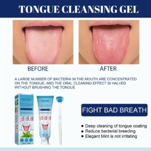 Tongue Cleaner + Medicated Tongue Gel Set - Cleaning with A Brush - Oral Care Removes Bad Breath Fresh Breath Tongue Coating Cleaning Bad Breath Treatments for Adults