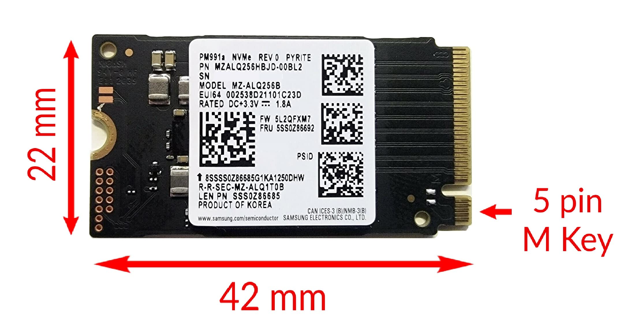 OEM Samsung MZALQ256B 256GB M.2 PCIe NVME Solid State Drive SSD MZALQ256HBJD 42mm 2242 Form Factor M Key