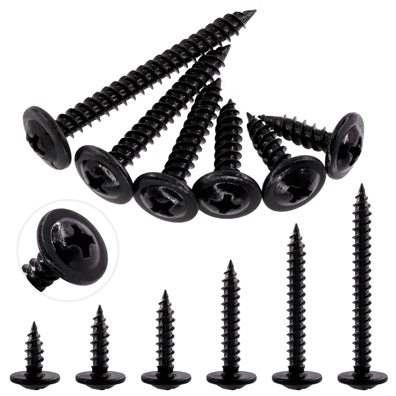 Glarks 120Pcs #8 x 1-1/4" Phillips Modified Truss Head Wood Screws, Black Zinc Plated Carbon Steel Self Tapping Sheet Metal Screws Set