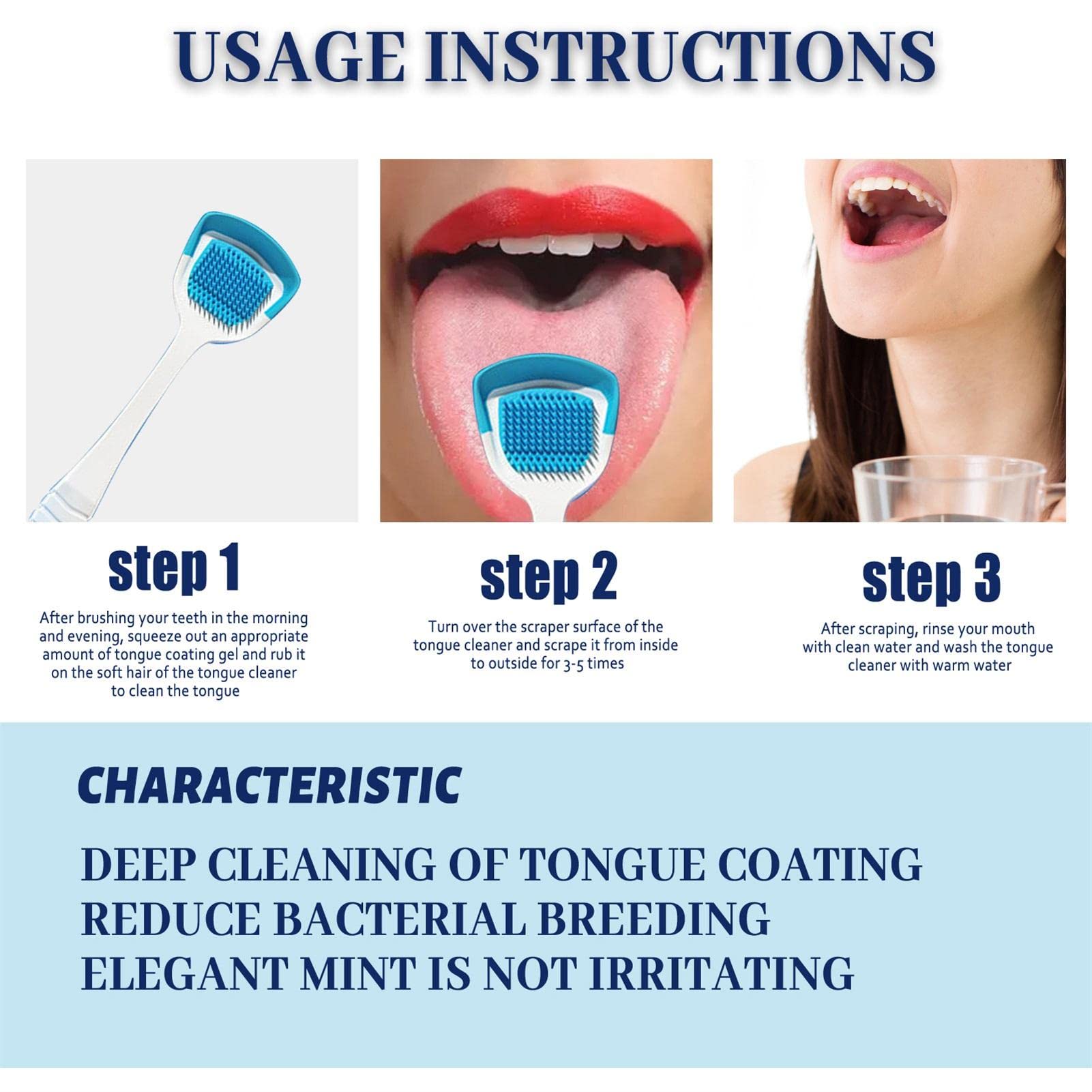 Tongue Cleaner + Medicated Tongue Gel Set - Cleaning with A Brush - Oral Care Removes Bad Breath Fresh Breath Tongue Coating Cleaning Bad Breath Treatments for Adults