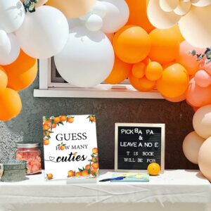 Little Cutie Candy Guessing Game, Orange Theme Guess How Many Cuties Standing Sign with 50 Cards, Baby Shower Games, Babies are Sweet, Please Take a Treat Sign