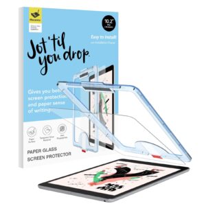 hocents. paperfeel glass screen protector compatible with ipad 9th/8th/7th generation 10.2 inch, ez kit, auto-alignment tool