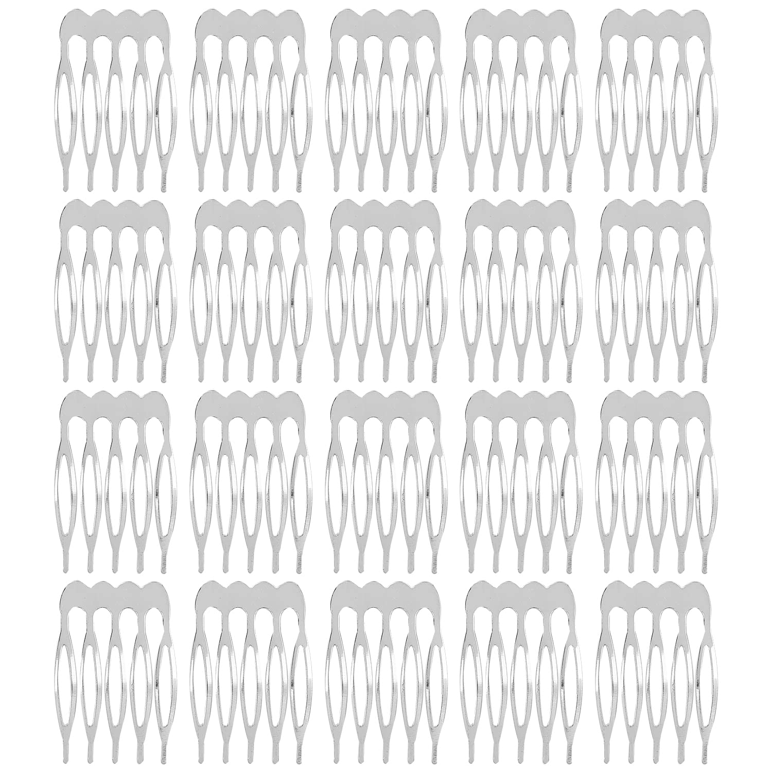 Lawie 20 Pack 5 Teeth Small Tiny Silver Metal Side Hair Combs Plain Blank Crafting DIY Slide Combs Wedding Bridal Veil Combs Decorative Headpiece French Twist Updo Clip Bun Holder Hair Accessories