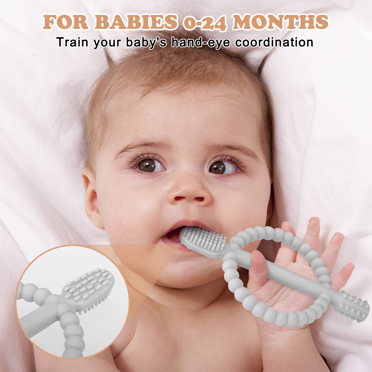 Baby Teething Toys with Easy-Hold Handle, Silicone Infant Toothbrush, Textured On Both Sides Helps Massage, Soothe Sore Gums, Teething Toys for Babies 0-6 Months, 6-12 Months