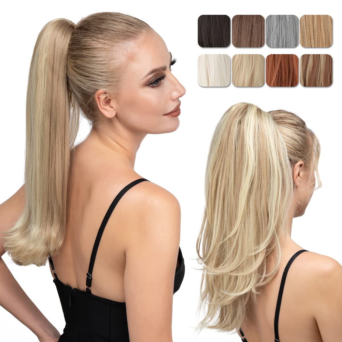 YOUNGWAYS Clip in Ponytail Extension Dirty Blonde 18 Inch Pony Tails Hair Extensions for Women Long Straight Curly Tail Ponytail Hair piece Synthetic Fake Versatile Pony