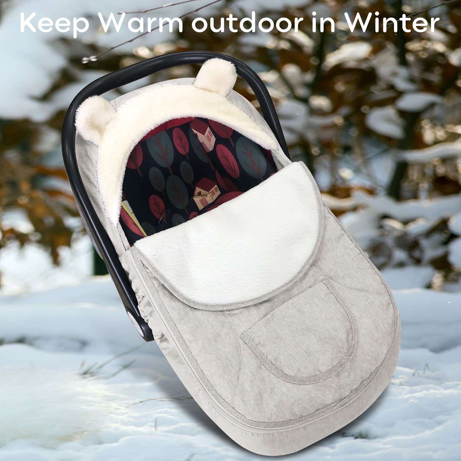 Baby Car Seat Cover - Winter Car Seat Cover for Babies Winter, Cozy Baby Car Seat Cover, Infant Car Seat Cover & Canopies Winter for Stroller Keeping Warm (Warm Sand)