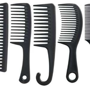 5 Pcs Hair Comb Set, Wide Tooth Detangling Comb,Large Shower Comb with Hook，Fine Tooth Rat Tail Comb Professional Styling, No Handle Women Brush For Curly, Wet, Dry, Long and Thick Hair.