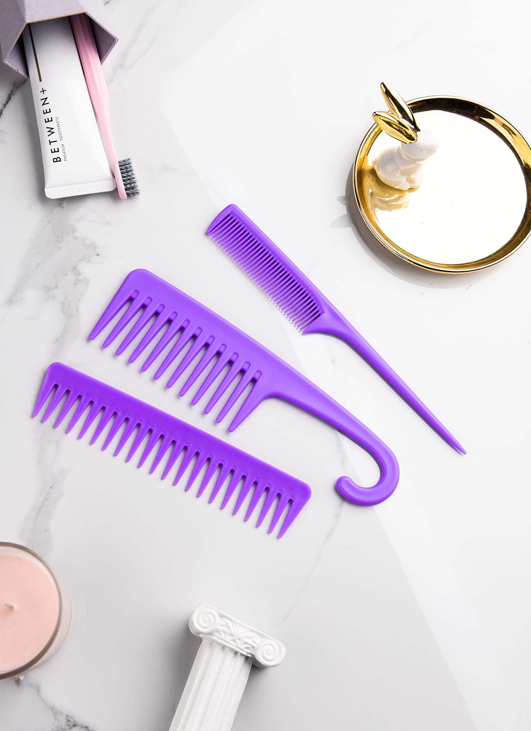 5 Pcs Hair Comb Set, Wide Tooth Detangling Comb,Large Shower Comb with Hook，Fine Tooth Rat Tail Comb Professional Styling, No Handle Women Brush For Curly, Wet, Dry, Long and Thick Hair.