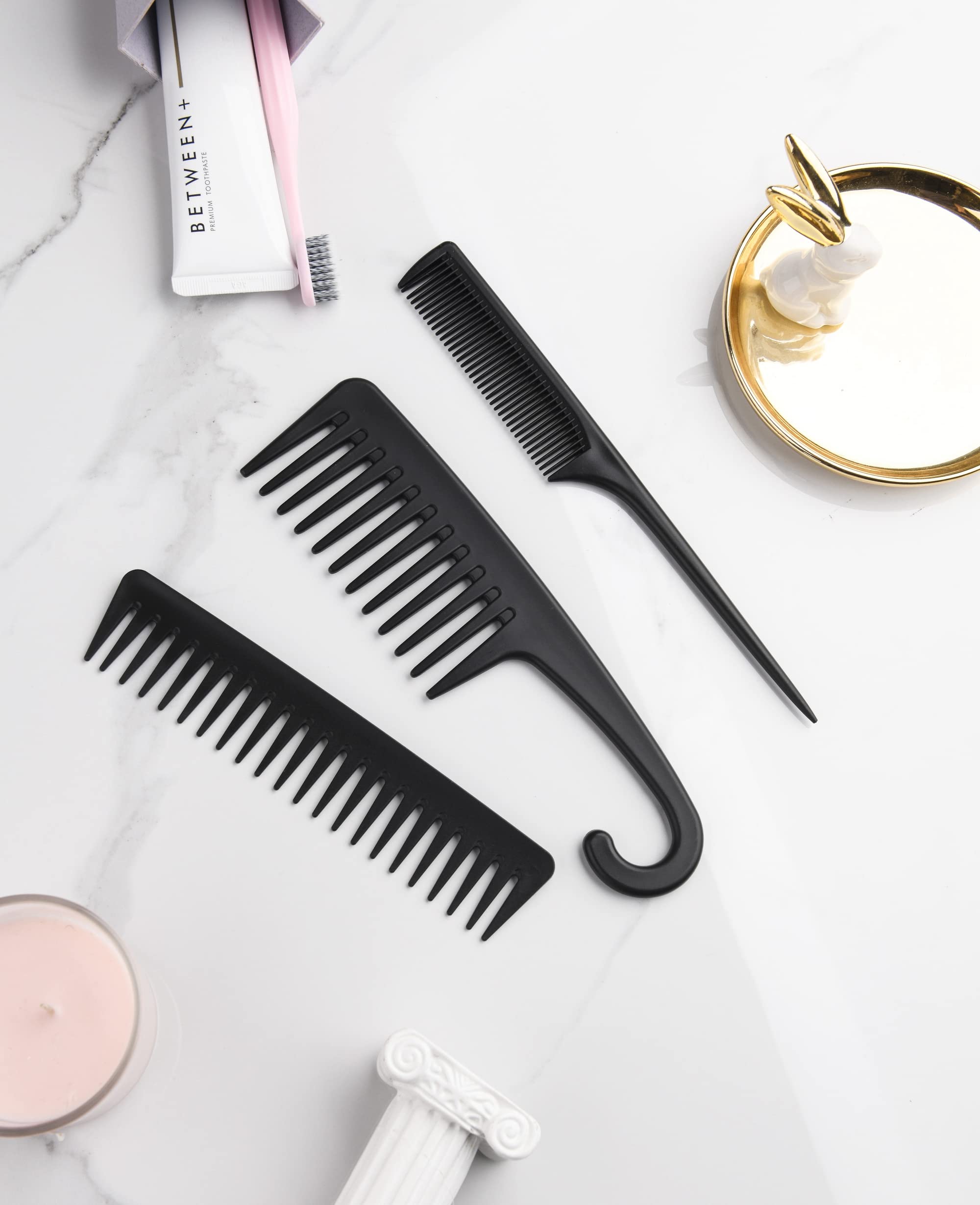 5 Pcs Hair Comb Set, Wide Tooth Detangling Comb,Large Shower Comb with Hook，Fine Tooth Rat Tail Comb Professional Styling, No Handle Women Brush For Curly, Wet, Dry, Long and Thick Hair.