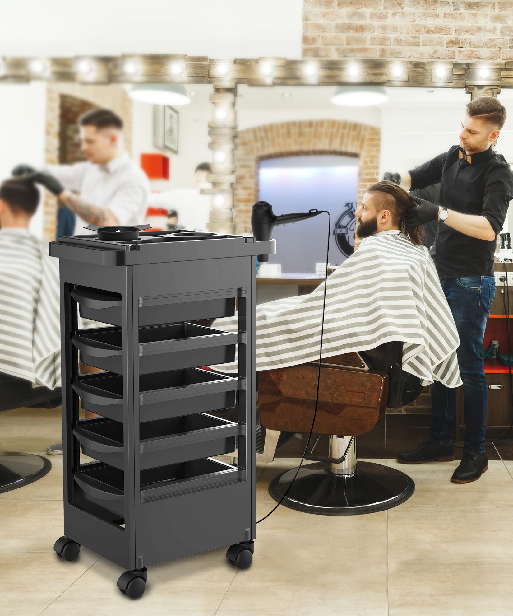 TASALON Budget Hair Styling Salon Trolley Cart with Wheels and 5 Drawers, Salon Rolling Cart for Extra Hairdresser Storage, Tool Free Rolling Salon Cart for Hair Stylist, Hairdresser, Beauty, Tattoo