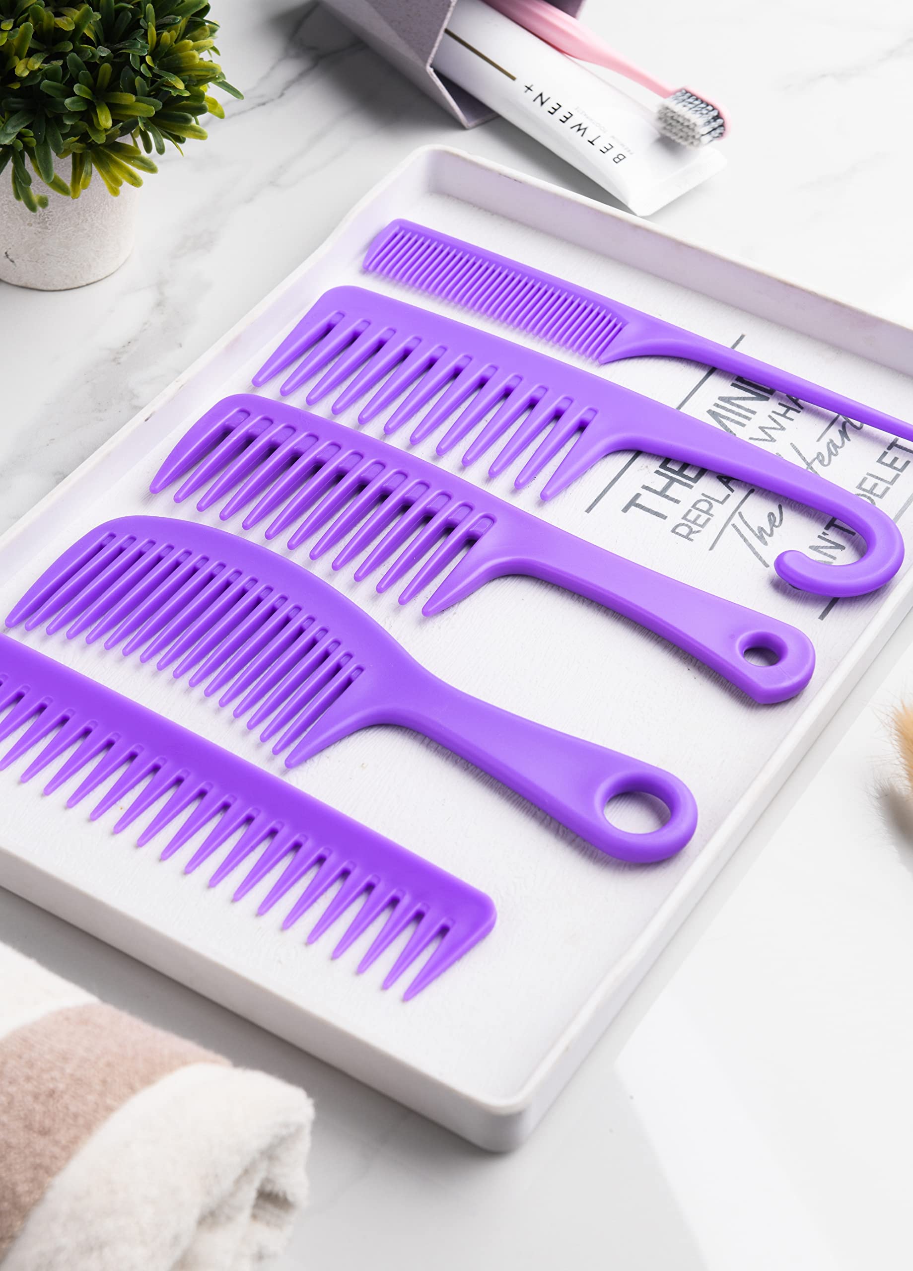 5 Pcs Hair Comb Set, Wide Tooth Detangling Comb,Large Shower Comb with Hook，Fine Tooth Rat Tail Comb Professional Styling, No Handle Women Brush For Curly, Wet, Dry, Long and Thick Hair.