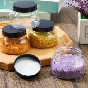 Tessco 24 Pack Plastic Jars with Lids Labels Plastic Containers Round Refillable Cosmetic Containers Empty Body Butter Jars Sugar Scrub Containers for Cosmetics (Clear,8 oz)