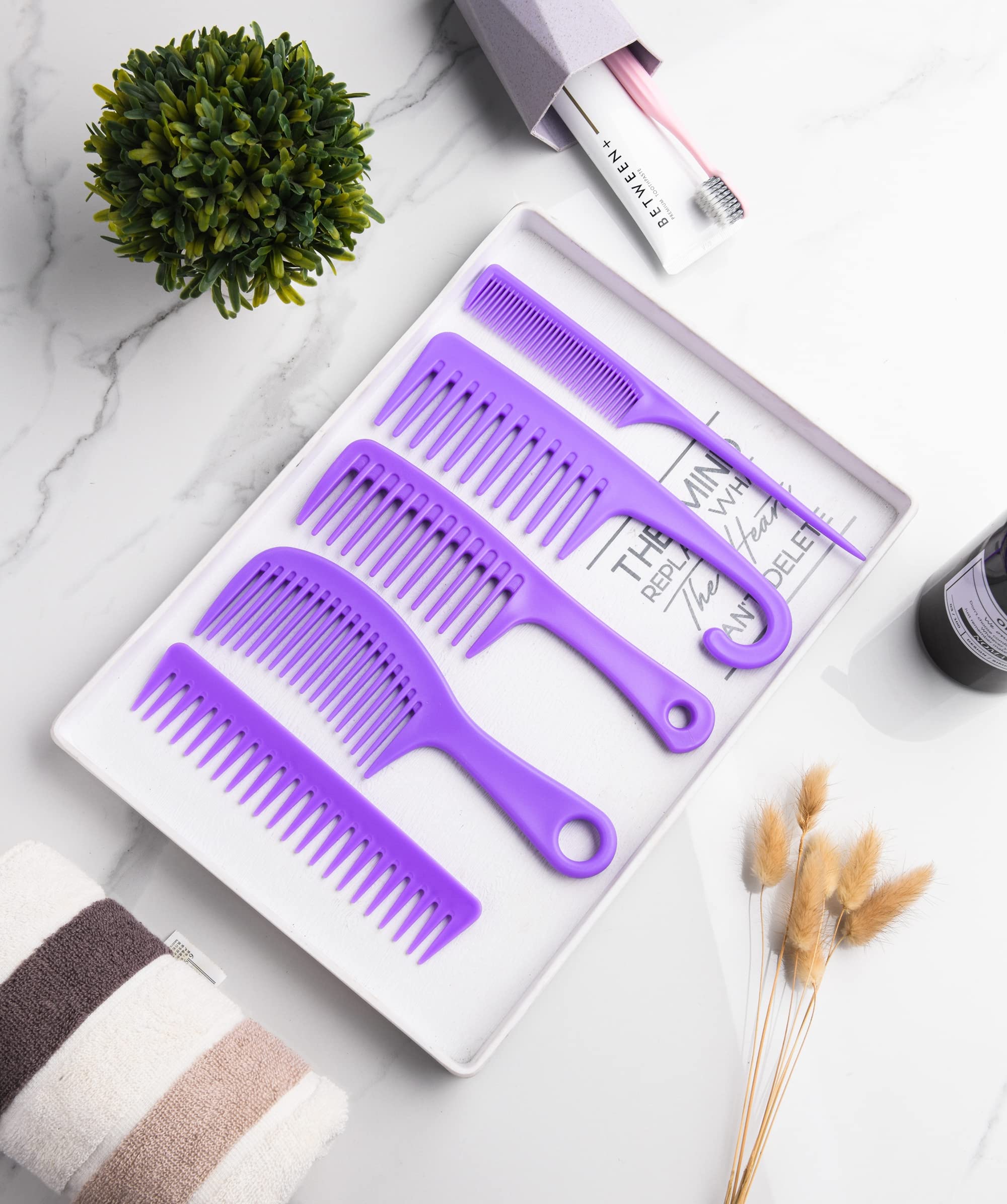 5 Pcs Hair Comb Set, Wide Tooth Detangling Comb,Large Shower Comb with Hook，Fine Tooth Rat Tail Comb Professional Styling, No Handle Women Brush For Curly, Wet, Dry, Long and Thick Hair.