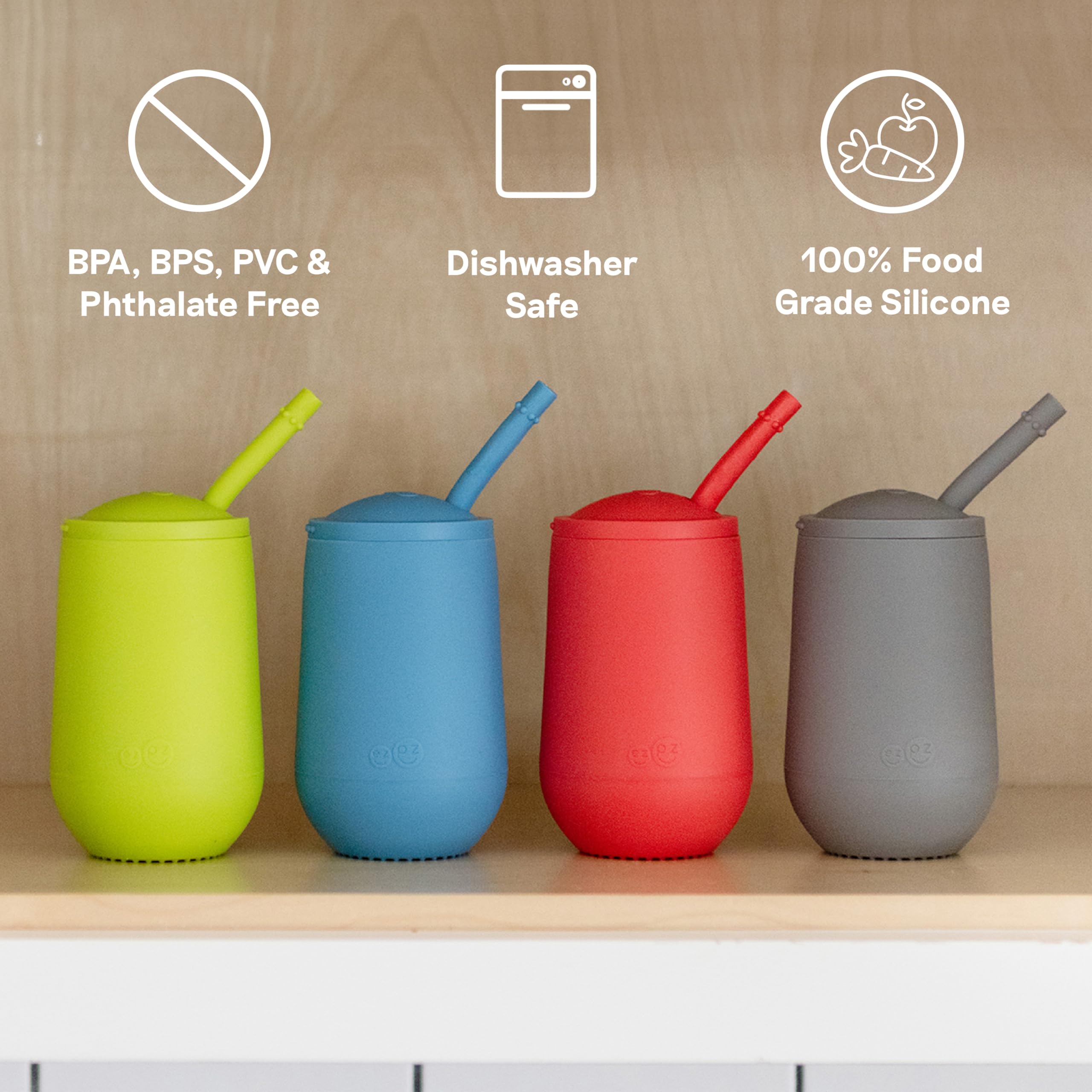 ezpz Happy Cup + Straw System - 24 months+ (Gray) - 100% Silicone Cup + Straw for Older Toddler + Preschoolers