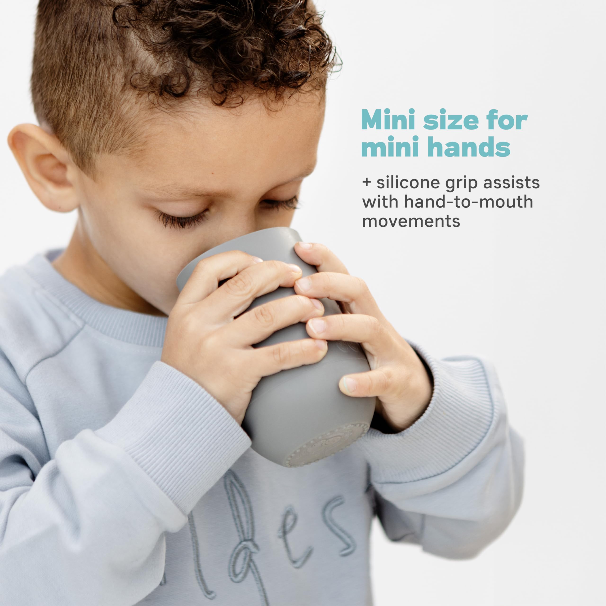 ezpz Happy Cup + Straw System - 24 months+ (Gray) - 100% Silicone Cup + Straw for Older Toddler + Preschoolers