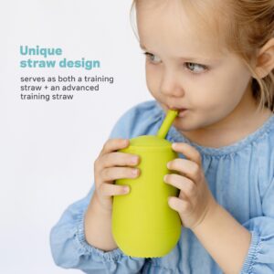 ezpz Happy Cup + Straw System - 24 months+ (Gray) - 100% Silicone Cup + Straw for Older Toddler + Preschoolers