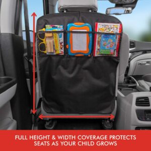 Lusso Gear Two Pack of Car Seat Protector (Black w/Red) + Two Pack of Heavy Duty Kick Mats (Black w/Red), Waterproof, Protects Fabric or Leather Seats, Premium Oxford Fabric, Travel Essentials