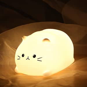 LOVERUIS Cat Night Light, Nursery Lamp for Children Kid Lamp Bedroom Cute Timer Kitty Light Baby Silicone Nightlights Birthday Gifts Bedroom Decor for Boy Teenager Girls Toddlers Bedroom (Kitty)