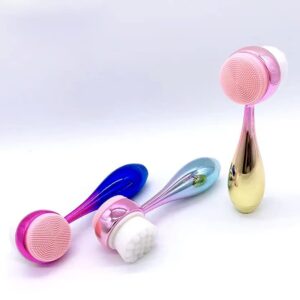 Facial Cleansing Brush 2 in 1Double-Sided Facial Cleaning Brush with Soft Bristles for Deep Pore Exfoliation, Wash Makeup, Massaging (Gold)