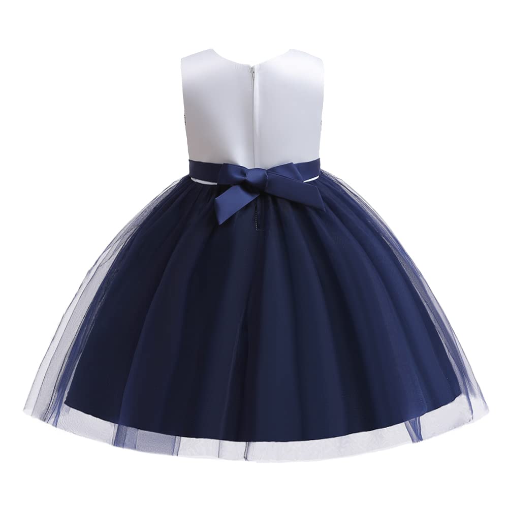 TUIJI Toddler Baby Party Christmas Easter Dresses Birthday Wedding Little Flower Girl Ruffled Pageant Formal Dress 12M 18M Navy Blue 80