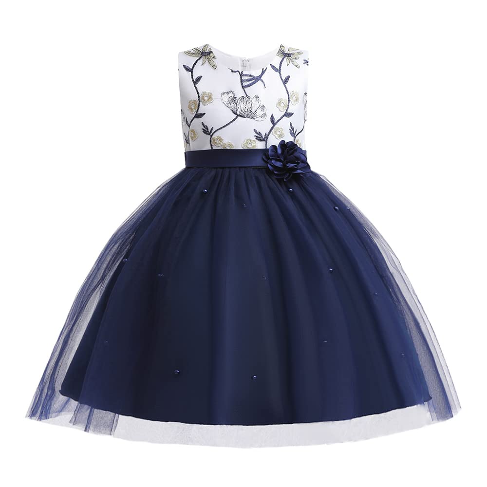 TUIJI Toddler Baby Party Christmas Easter Dresses Birthday Wedding Little Flower Girl Ruffled Pageant Formal Dress 12M 18M Navy Blue 80