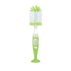 nuby easy clean dispensing soft and durable bristle bottle brush with textured handles and suction base, 2 in 1 system, green