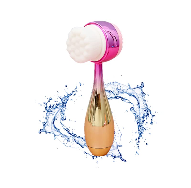 Facial Cleansing Brush 2 in 1Double-Sided Facial Cleaning Brush with Soft Bristles for Deep Pore Exfoliation, Wash Makeup, Massaging (Gold)