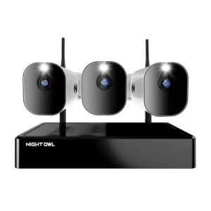 night owl 10 channel bluetooth video home security camera system with 3 battery powered 1080p hd wire free indoor/outdoor cameras with 2-way audio and 1tb hard drive (expandable up to 10 cameras)