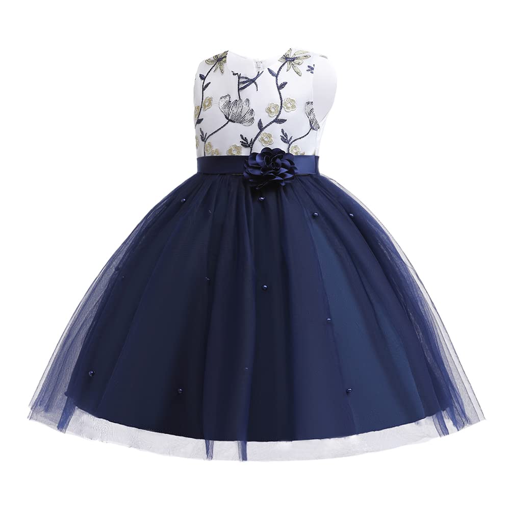 TUIJI Toddler Baby Party Christmas Easter Dresses Birthday Wedding Little Flower Girl Ruffled Pageant Formal Dress 12M 18M Navy Blue 80