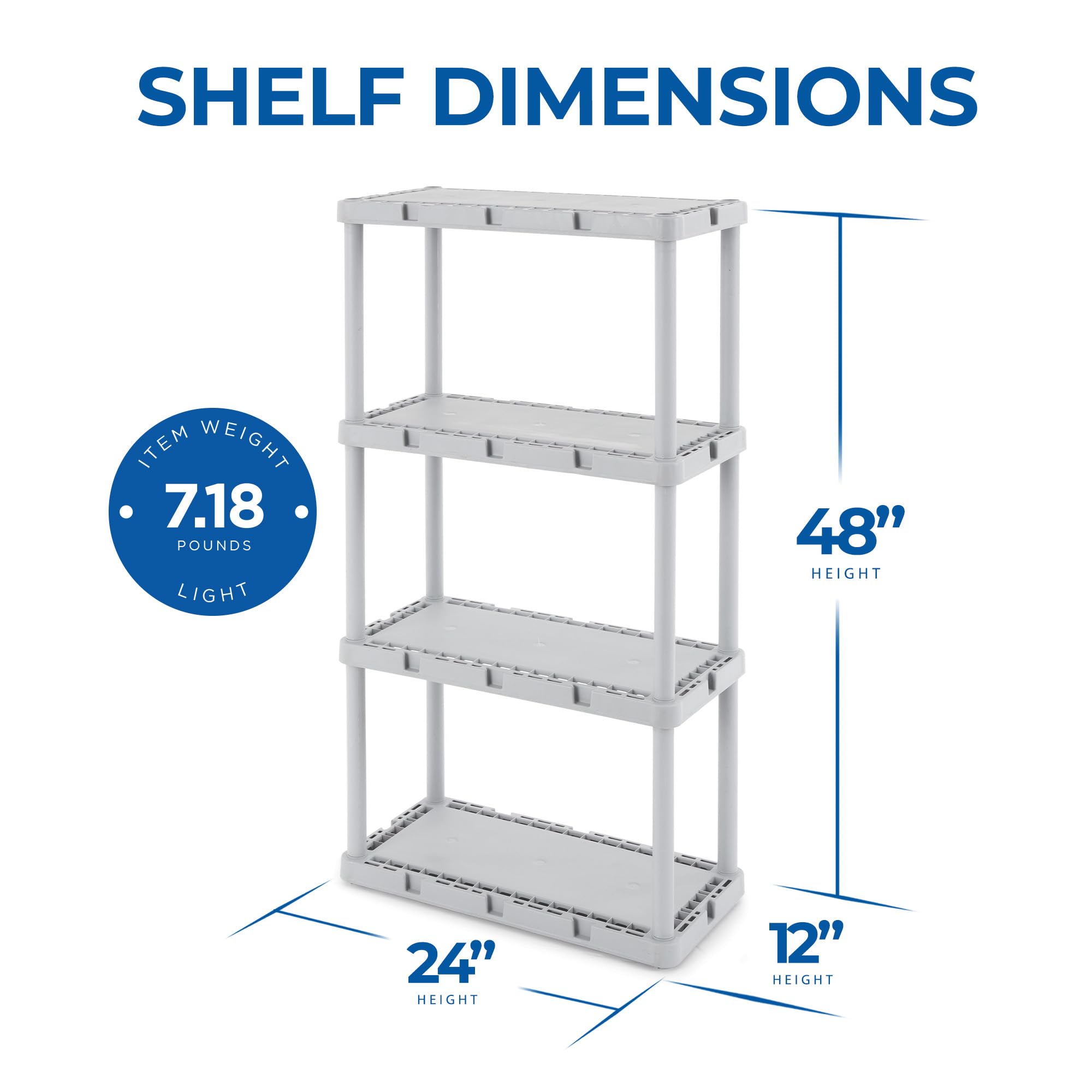 Gracious Living Knect-A-Shelf Fixed Height 4 Tier Storage System Unit Light Duty for Home, Garage, and Laundry Room, 24 x 12 x 48, Gray (2 Pack)