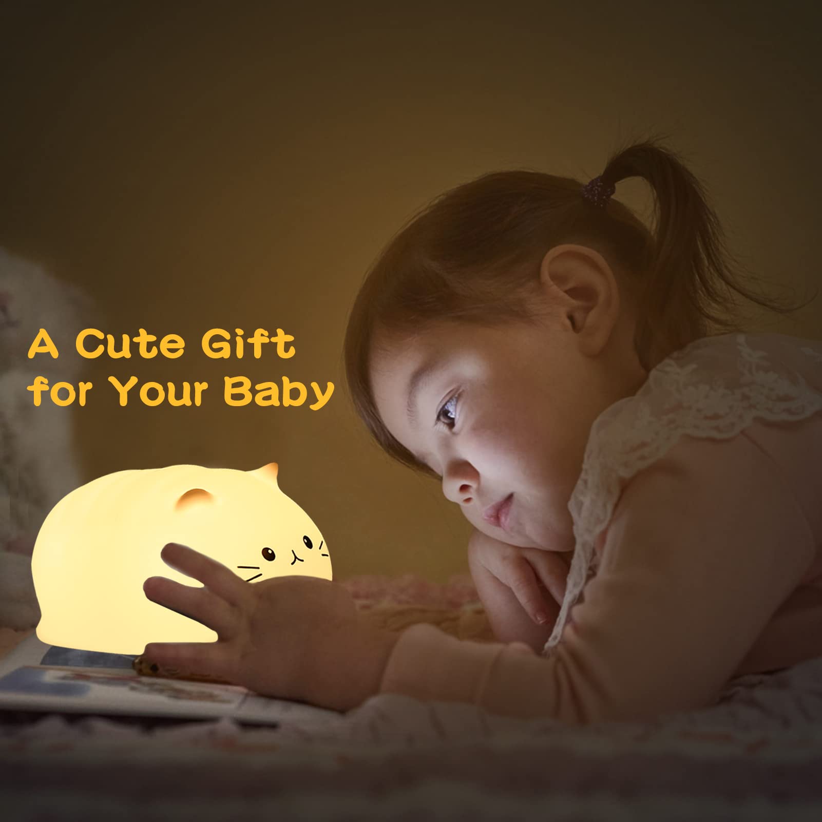 LOVERUIS Cat Night Light, Nursery Lamp for Children Kid Lamp Bedroom Cute Timer Kitty Light Baby Silicone Nightlights Birthday Gifts Bedroom Decor for Boy Teenager Girls Toddlers Bedroom (Kitty)