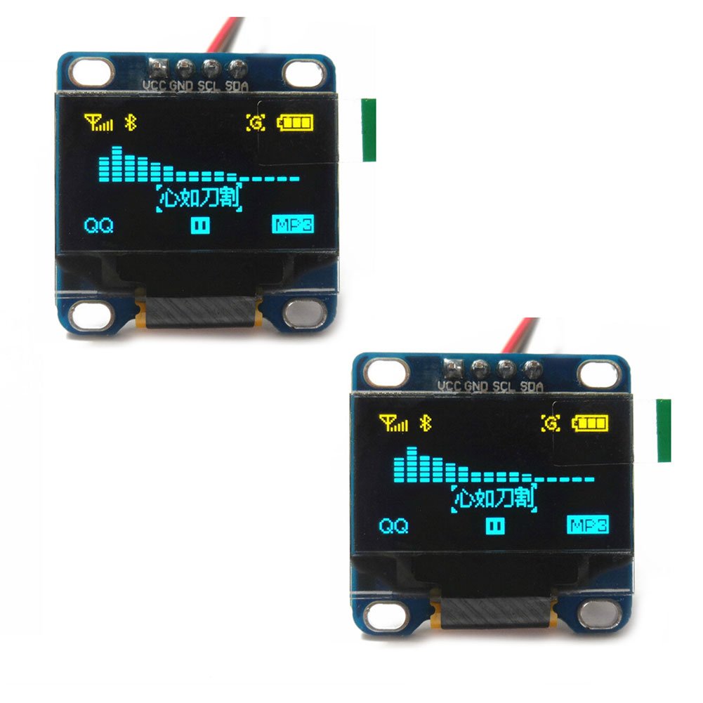 DIYmall 2pcs 0.96" Inch Blue and Yellow I2c IIC Serial 128x64 OLED LCD Module + 120pcs 20cm Dupont Wire Ribbon Cables Kit for Arduino Display Raspberry Pi 51 Msp420 STIM32 SCR Micro:bit