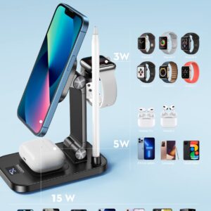 Wireless Charging Station for iPhone, 4 in 1 Fast Wireless Charger Stand with USB C Adapter Compatible with iPhone 16/15/14/13/12 Pro Max/Plus, Airpods, iWatch 5/SE/6/7/8, iPad Pencil 1st Generation