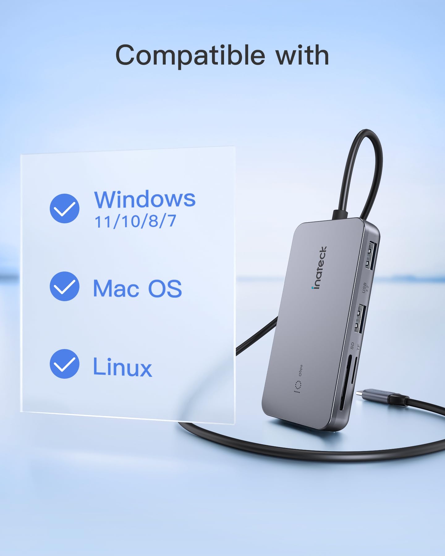 Inateck USB C Hub with 7 Ports, USB 3.2 Gen 2 Speed, 1.6ftcm Cable, HB2027