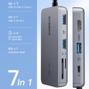 Inateck USB C Hub with 7 Ports, USB 3.2 Gen 2 Speed, 1.6ftcm Cable, HB2027