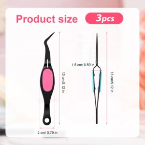 KINBOM Craft Tweezers, 3pcs Soft Grip Tweezers Stainless Steel Reverse Tweezers with Curved Tip and Straight Tip, Jewelry Making Tools & Accessories for Craft Beading Eyelash Nail Art Laboratory