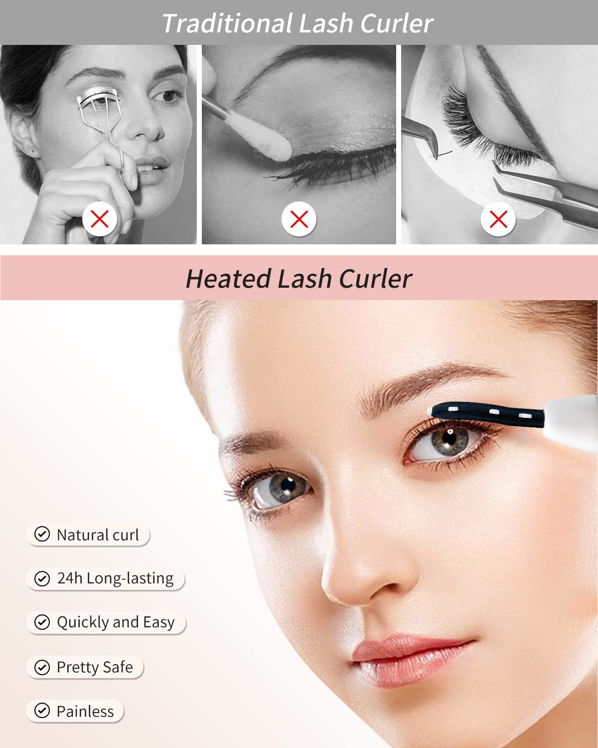 Heated Eyelash Curlers Lash Curler：Electric Eyelash Curlers, Rechargeable Lash Curler with Eyelash Comb for Quick Natural Curling Makeup Natural Curling Eye Lashes and 24 Hours Long Lasting