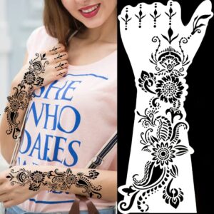 QSTOHENA 12 Sheets Large Henna Tattoo Stencils Kit,Reusable Self Adhesive Tattoo Template For Women Girls Hand Body Paint Indian Arabian Tattoo Stickers