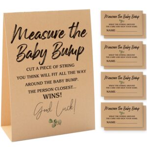 1 measure the baby bump kraft sign & 50 guessing cards set, gender neutral baby shower, baby showers decorations, baby shower games/081kf