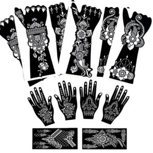 QSTOHENA 12 Sheets Large Henna Tattoo Stencils Kit,Reusable Self Adhesive Tattoo Template For Women Girls Hand Body Paint Indian Arabian Tattoo Stickers