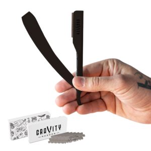 Professional Straight Razor Bundle - Stainless Steel Straight Edge Razor with 20 Gravity Premium Blades (Spun Sugar, The Reaper)