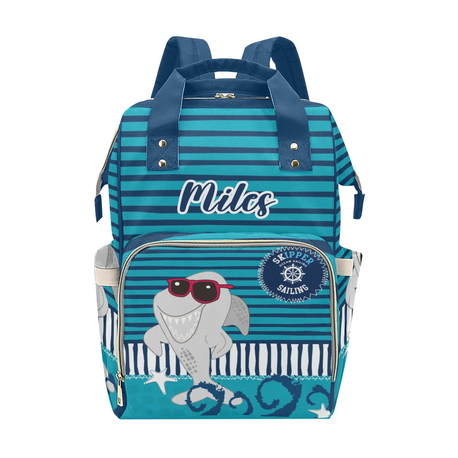 Personalized Diaper Bag Backpack Tote,Shark Striped,Custom Diaper Bags for Shower Gift