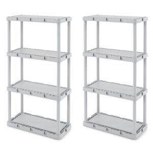 gracious living knect-a-shelf fixed height 4 tier storage system unit light duty for home, garage, and laundry room, 24 x 12 x 48, gray (2 pack)