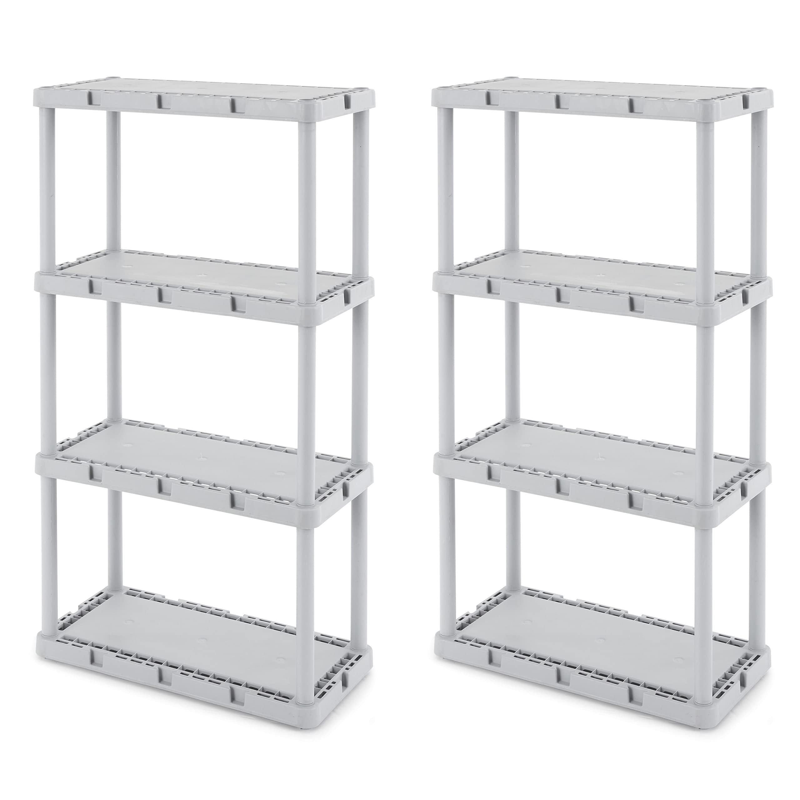 Gracious Living Knect-A-Shelf Fixed Height 4 Tier Storage System Unit Light Duty for Home, Garage, and Laundry Room, 24 x 12 x 48, Gray (2 Pack)