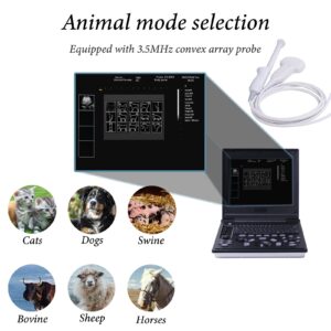 Veterinary B-Ultrasound Machine, Portable Laptop Scanner with 3.5 MHz Micro Convex ​Probe, with 5 Kinds of Pseudo Color and 12-Inch TFT Color Screen, for Cat Dog,Goat,Cow and Pig Pregnancy Tests