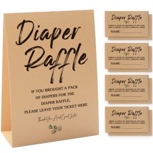 1 diaper raffle kraft sign & 50 raffle kraft cards set, gender neutral baby shower, baby showers decorations, baby shower games/111kf