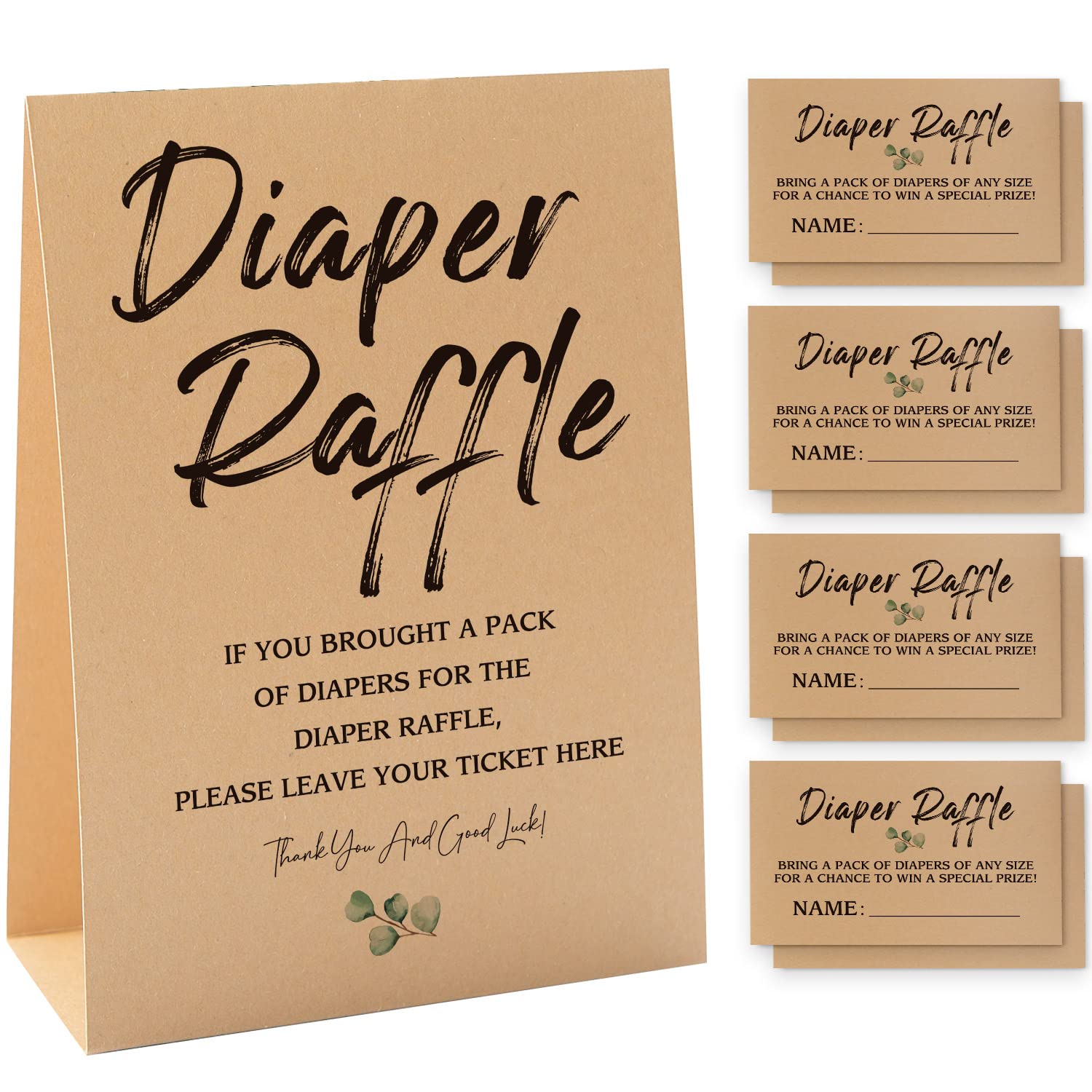 1 Diaper Raffle Kraft Sign & 50 Raffle Kraft Cards Set, Gender Neutral Baby Shower, Baby Showers Decorations, Baby Shower Games/111KF