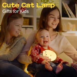 LOVERUIS Cat Night Light, Nursery Lamp for Children Kid Lamp Bedroom Cute Timer Kitty Light Baby Silicone Nightlights Birthday Gifts Bedroom Decor for Boy Teenager Girls Toddlers Bedroom (Kitty)